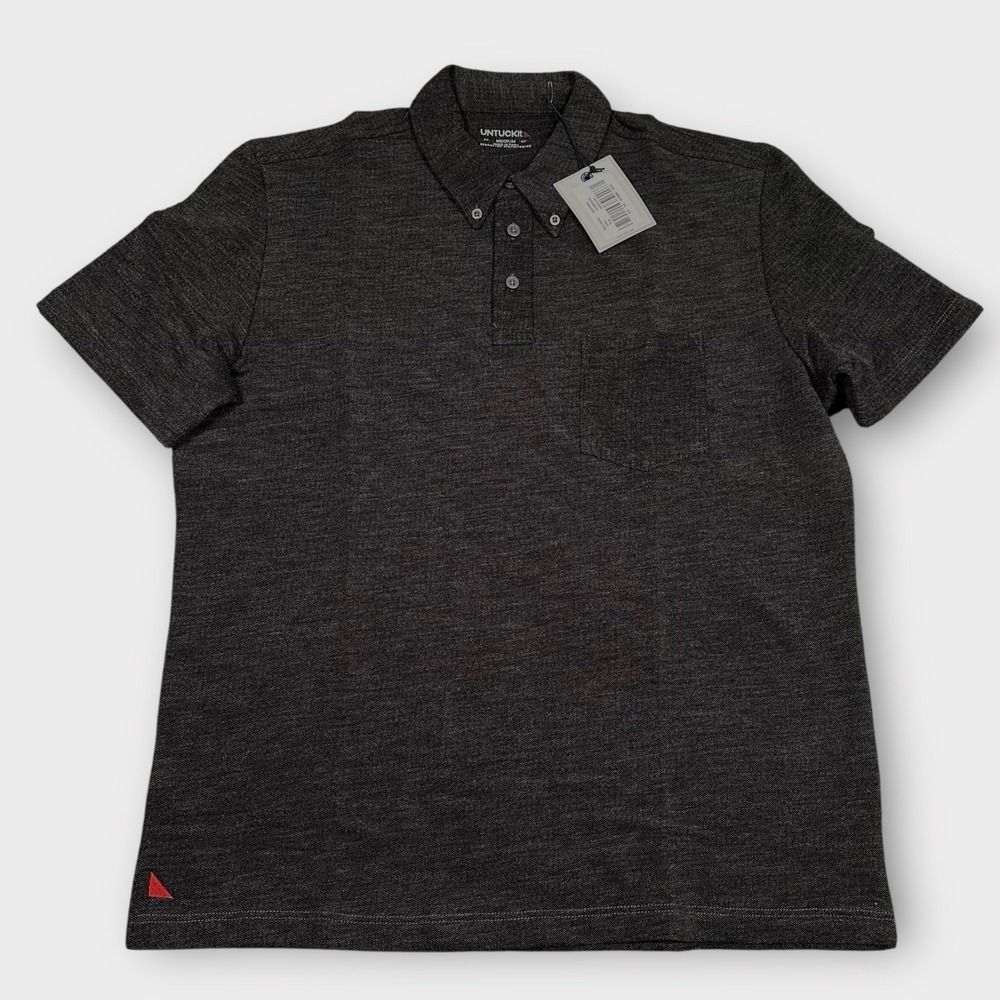 UNTUCKit Madiran Polo Shirt Men's Medium Charcoal Short Sleeve Cotton Blend - Picture 3 of 7